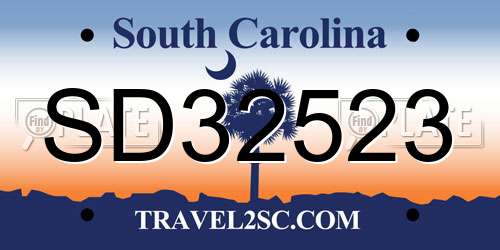 SD32523 South Carolina License Plate