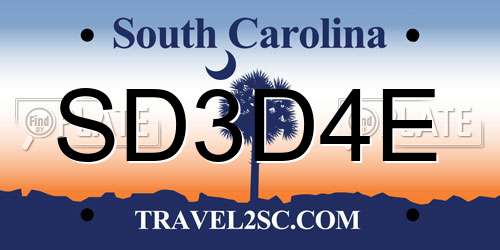 SD3D4E South Carolina License Plate