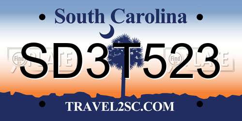 SD3T523 South Carolina License Plate