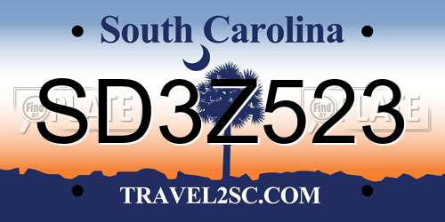 SD3Z523 South Carolina License Plate