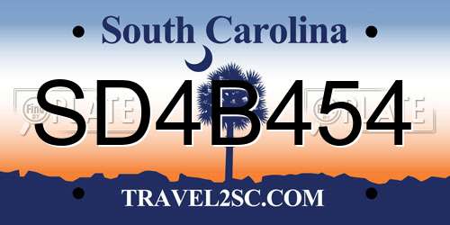 SD4B454 South Carolina License Plate
