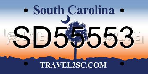 SD55553 South Carolina License Plate