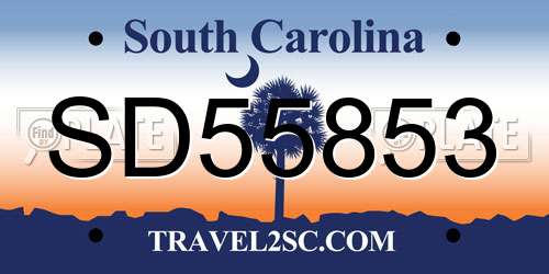 SD55853 South Carolina License Plate