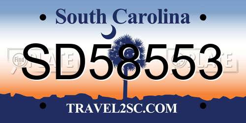 SD58553 South Carolina License Plate