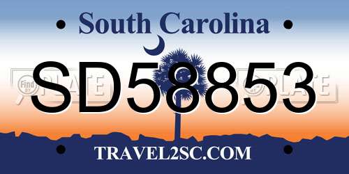 SD58853 South Carolina License Plate