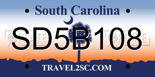 SD5B108 South Carolina License Plate