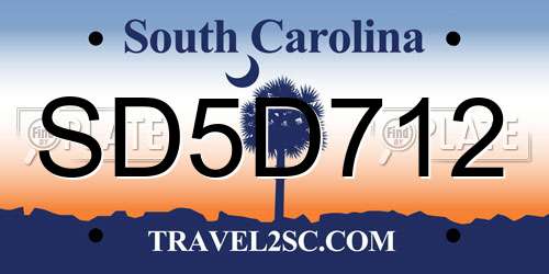 SD5D712 South Carolina License Plate