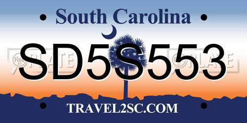 SD5S553 South Carolina License Plate