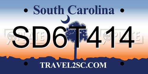 SD6T414 South Carolina License Plate