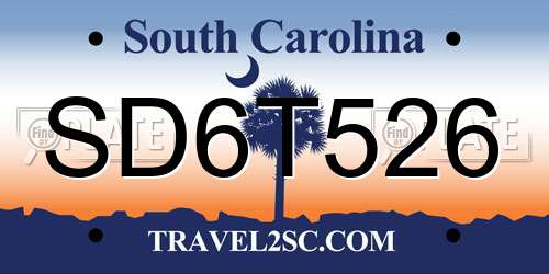 SD6T526 South Carolina License Plate
