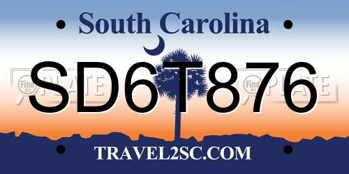 SD6T876 South Carolina License Plate
