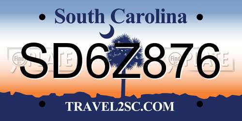 SD6Z876 South Carolina License Plate