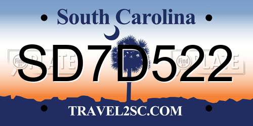 SD7D522 South Carolina License Plate