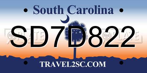 SD7D822 South Carolina License Plate