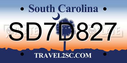 SD7D827 South Carolina License Plate