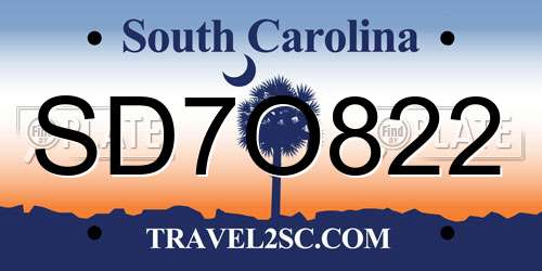 SD7O822 South Carolina License Plate
