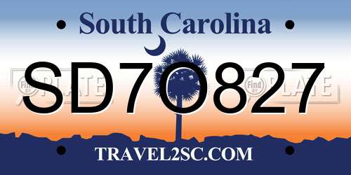 SD7O827 South Carolina License Plate