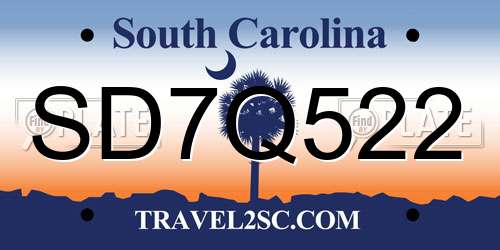 SD7Q522 South Carolina License Plate