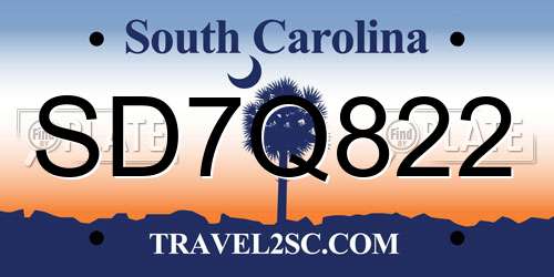 SD7Q822 South Carolina License Plate