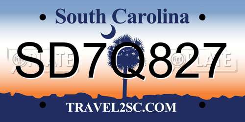 SD7Q827 South Carolina License Plate