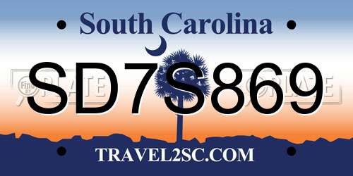 SD7S869 South Carolina License Plate