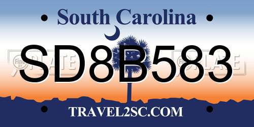 SD8B583 South Carolina License Plate