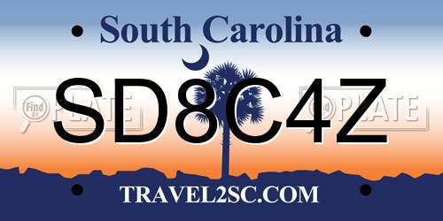SD8C4Z South Carolina License Plate