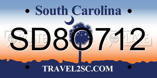 SD8O712 South Carolina License Plate
