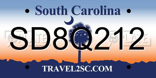 SD8Q212 South Carolina License Plate