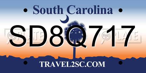 SD8Q717 South Carolina License Plate