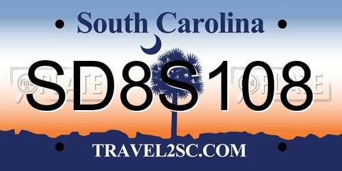 SD8S108 South Carolina License Plate