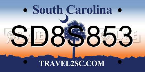 SD8S853 South Carolina License Plate