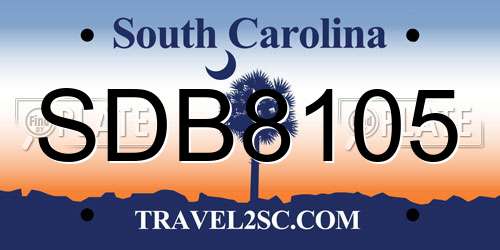 SDB8105 South Carolina License Plate