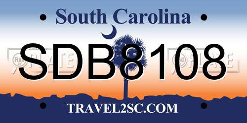 SDB8108 South Carolina License Plate