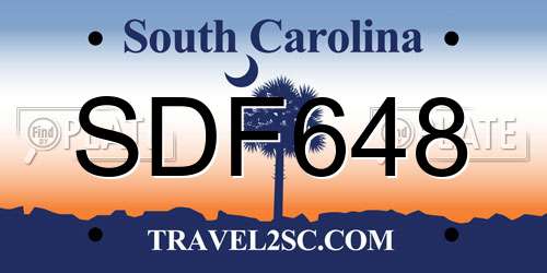 SDF648 South Carolina License Plate