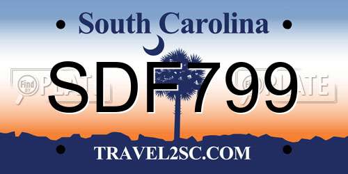 SDF799 South Carolina License Plate