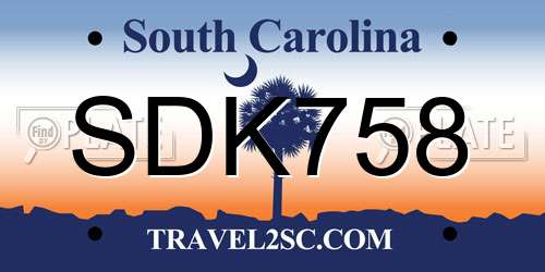 SDK758 South Carolina License Plate