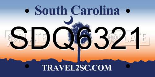SDQ6321 South Carolina License Plate