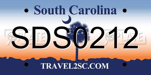 SDS0212 South Carolina License Plate