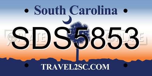 SDS5853 South Carolina License Plate