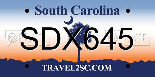 SDX645 South Carolina License Plate
