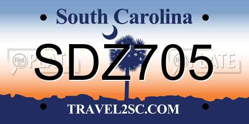 SDZ705 South Carolina License Plate