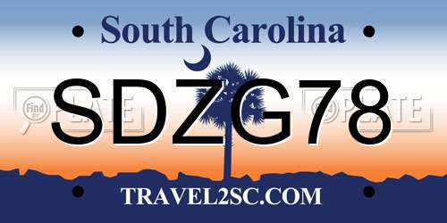 SDZG78 South Carolina License Plate