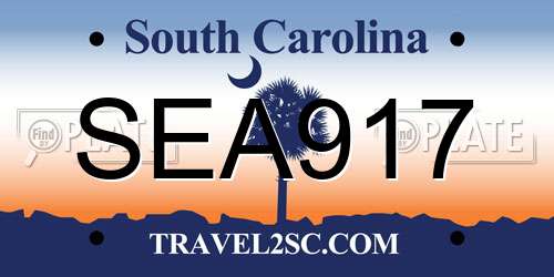 SEA917 South Carolina License Plate