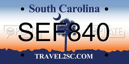 SEF840 South Carolina License Plate