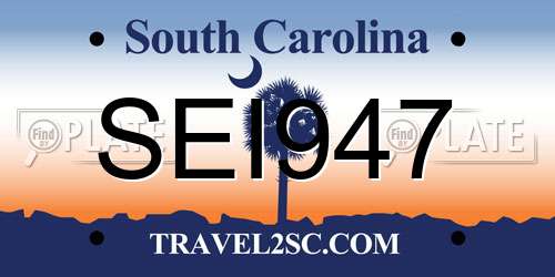 SEI947 South Carolina License Plate