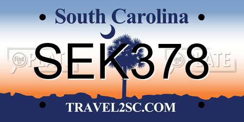 SEK378 South Carolina License Plate