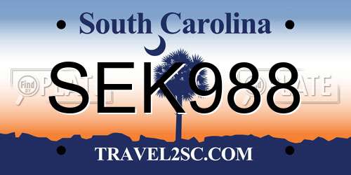 SEK988 South Carolina License Plate