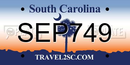SEP749 South Carolina License Plate