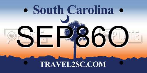 SEP86O South Carolina License Plate